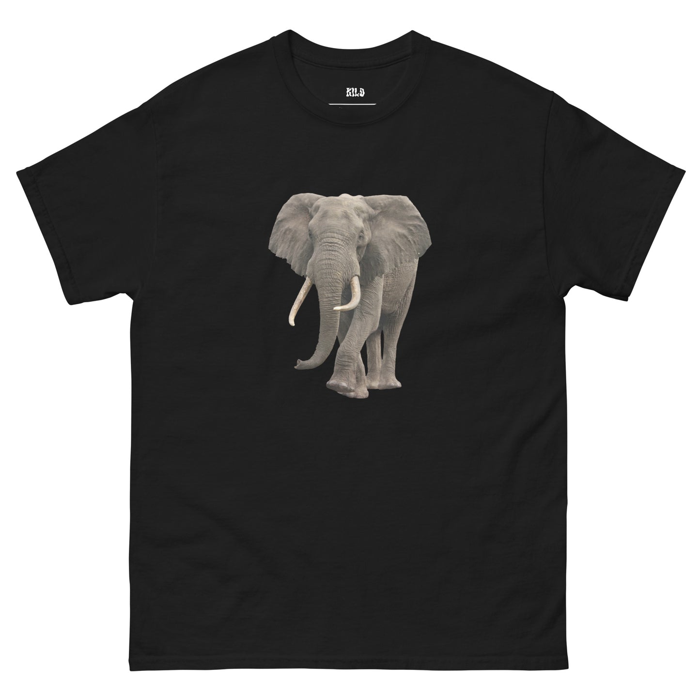 KILO-T ÉLÉPHANT KILOSTAR™ — T-shirt premium unisexe noir, vue face
